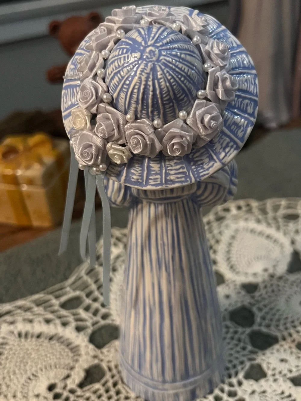 Vintage Ceramic Amish Figurine with Bouquet